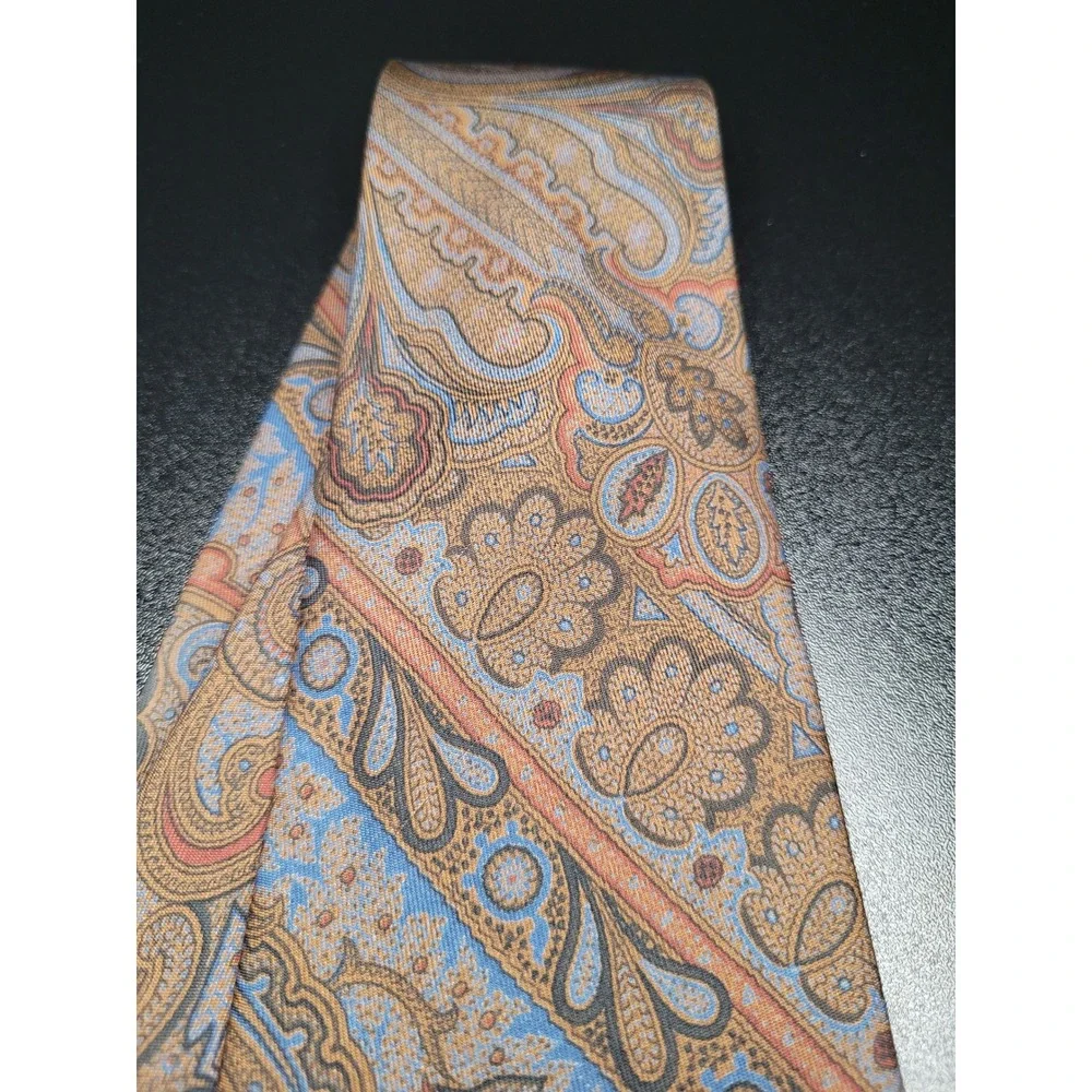 Gianni Versace Men's Necktie Brown Blue Paisley Silk 3.75x57 Excellent
